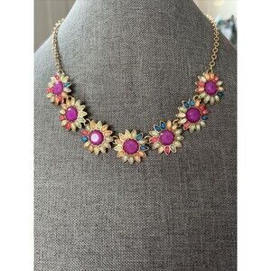 MULTI COLOR STONES FLOWER FLORAL GOLD TONE ADJUSTABLE NECKLACE